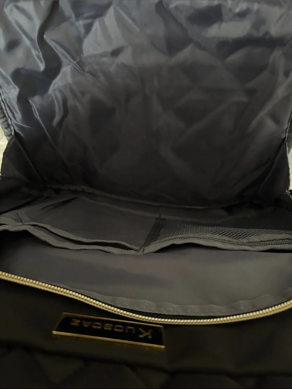Kipling Black Quilted Backpack with Gold Zippers